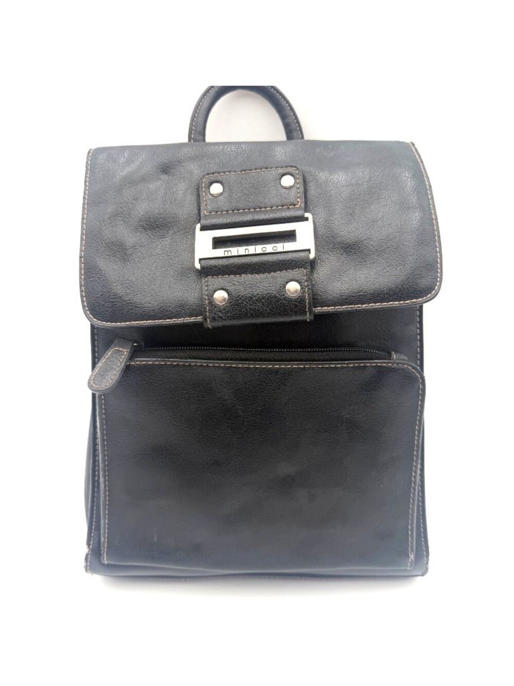 Minicci Black Faux Leather Mini Backpack Purse Silver Buckle Adjustable Straps